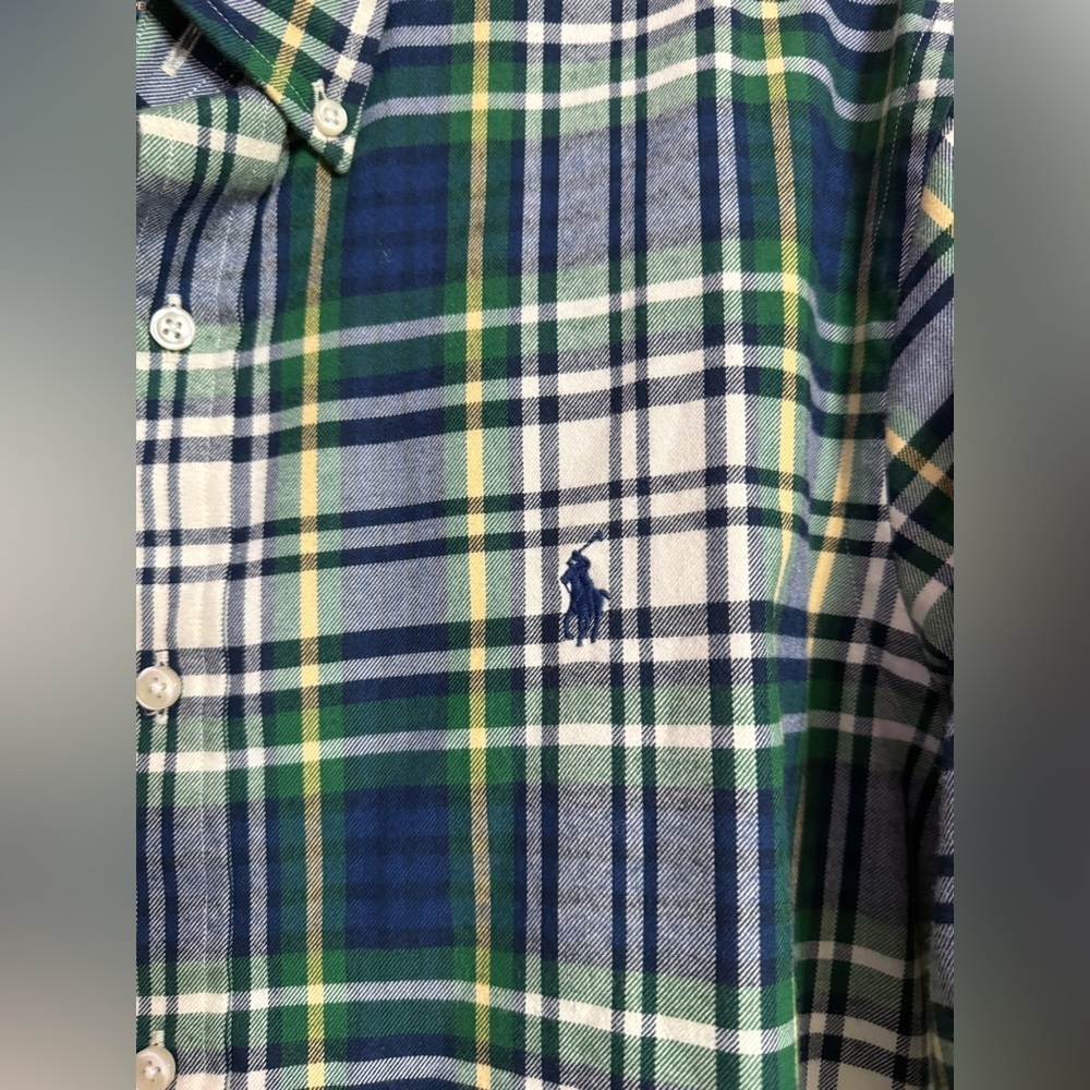 Ralph Lauren Shirt Mens Blue Green Plaid Performance Flannel Size Medium M - Picture 3 of 4